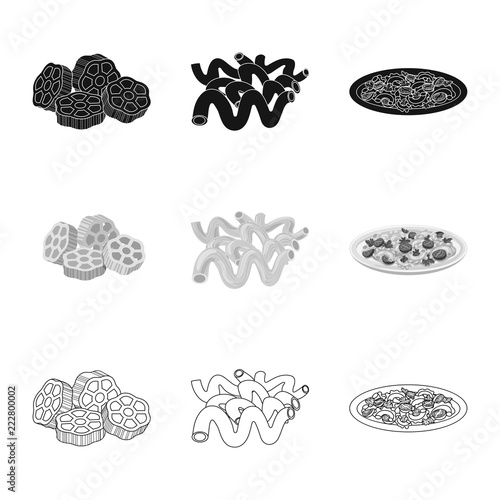 Vector design of pasta and carbohydrate symbol. Set of pasta and macaroni vector icon for stock.
