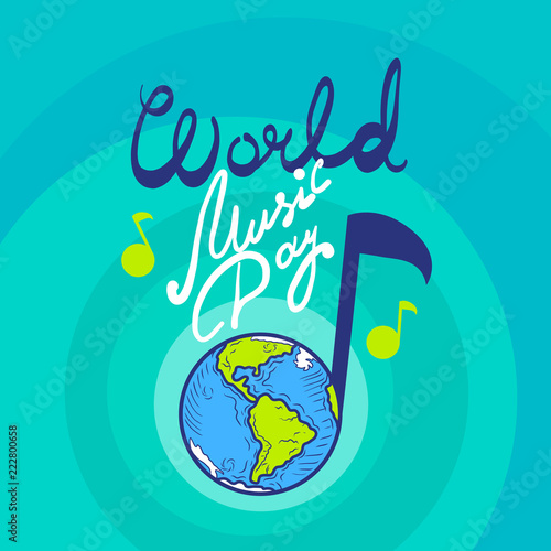 Music day concept background. Hand drawn illustration of music day vector concept background for web design