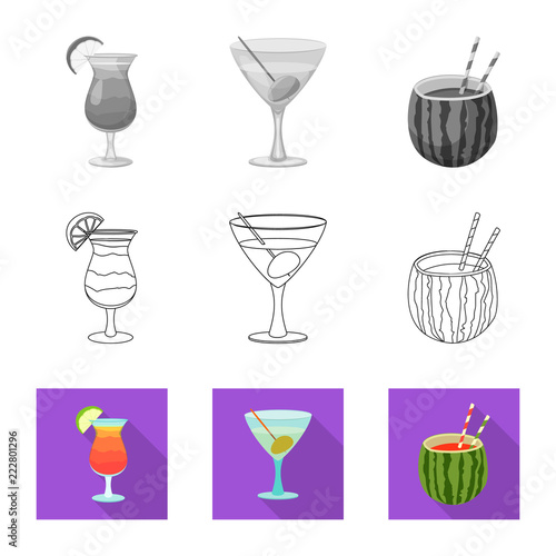 Vector design of drink and bar sign. Collection of drink and party stock symbol for web.