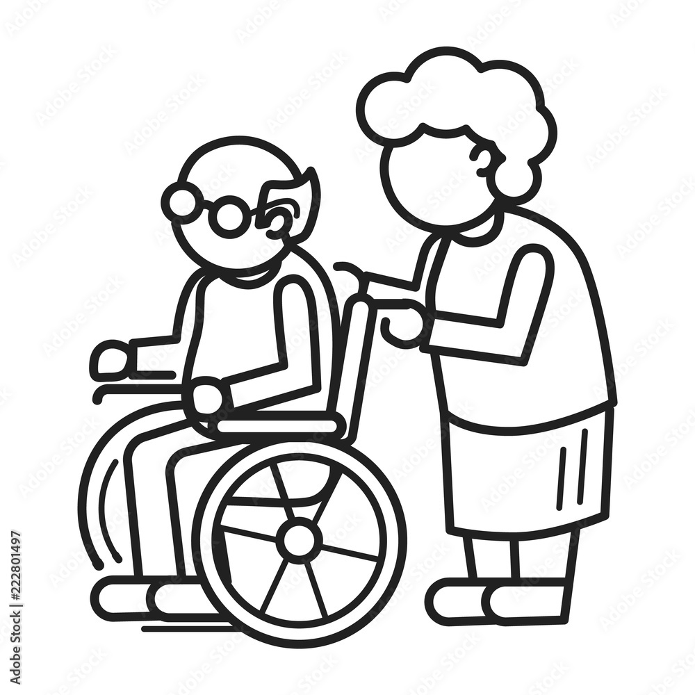 Old person in wheel chair concept background. Outline old person in wheel chair vector concept background for web design isolated on white background Old person in wheel chair concept background. Outline old person in wheel chair vector concept background for web design isolated on white background