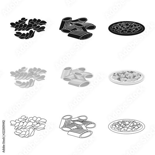 Vector illustration of pasta and carbohydrate symbol. Set of pasta and macaroni vector icon for stock.