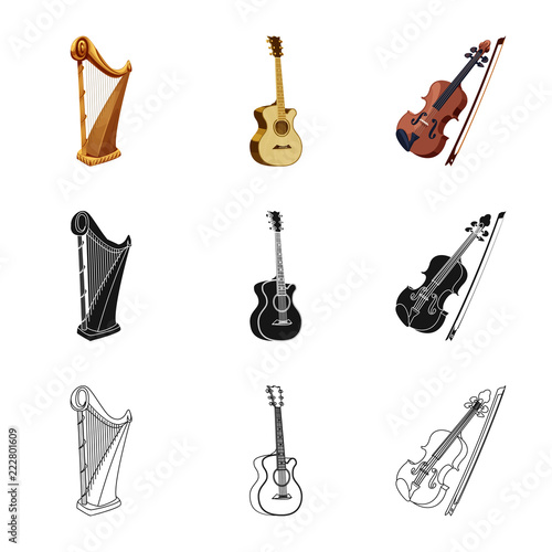 Isolated object of music and tune symbol. Set of music and tool vector icon for stock.
