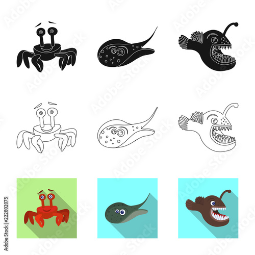 Vector design of sea and animal sign. Collection of sea and marine vector icon for stock.