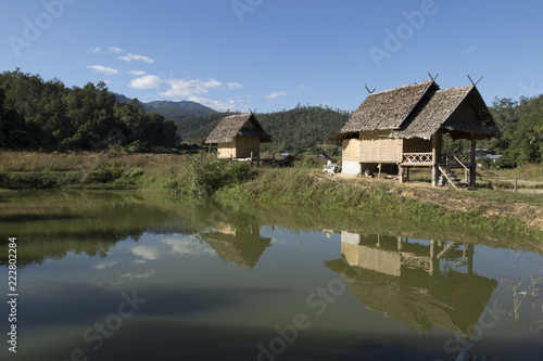 Houses on stilts by Bamboo Bridge, Pai