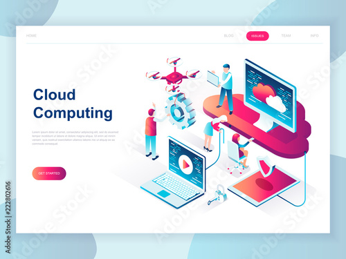 Modern flat design isometric concept of Cloud Technology for banner and website. Isometric landing page template. Cloud computing service online media file data backup storage. Vector illustration.