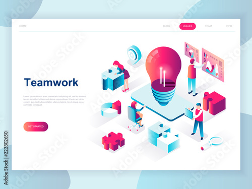 Modern flat design isometric concept of Teamwork for banner and website. Isometric landing page template. Business management, online communication and finance. Vector illustration.