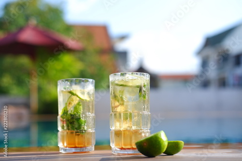 Canvas Print Mojito cocktail glass on wooden table