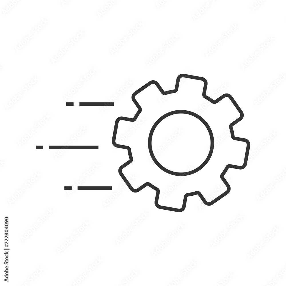 Flying cogwheel linear icon Flying cogwheel linear icon