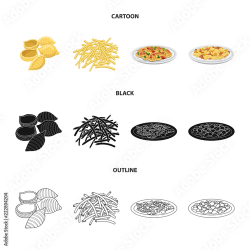 Isolated object of pasta and carbohydrate symbol. Collection of pasta and macaroni stock vector illustration.