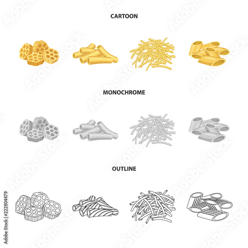Vector illustration of pasta and carbohydrate sign. Collection of pasta and macaroni stock vector illustration.