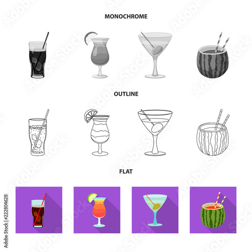 Vector illustration of drink and bar sign. Set of drink and party stock symbol for web.