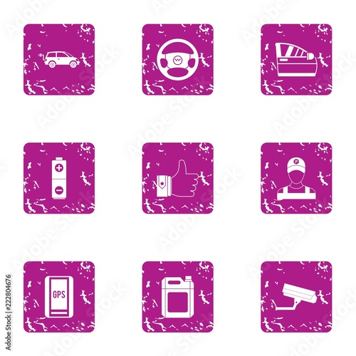 Car analysis icons set. Grunge set of 9 car analysis vector icons for web isolated on white background