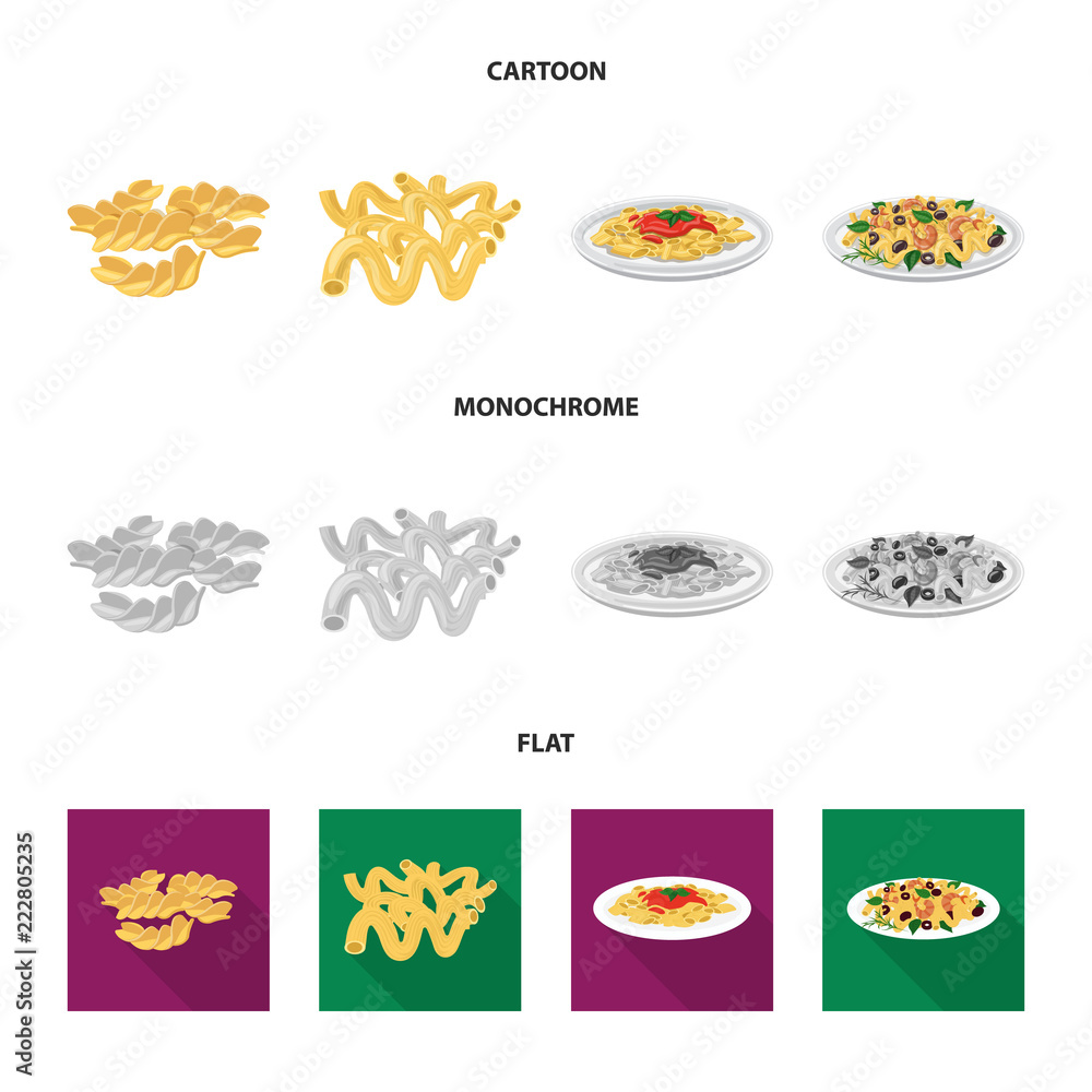Vector illustration of pasta and carbohydrate icon. Set of pasta and macaroni stock vector illustration. Vector illustration of pasta and carbohydrate icon. Set of pasta and macaroni stock vector illustration.