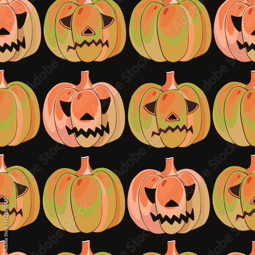 halloween background with different pumpkins, holiday pattern photo