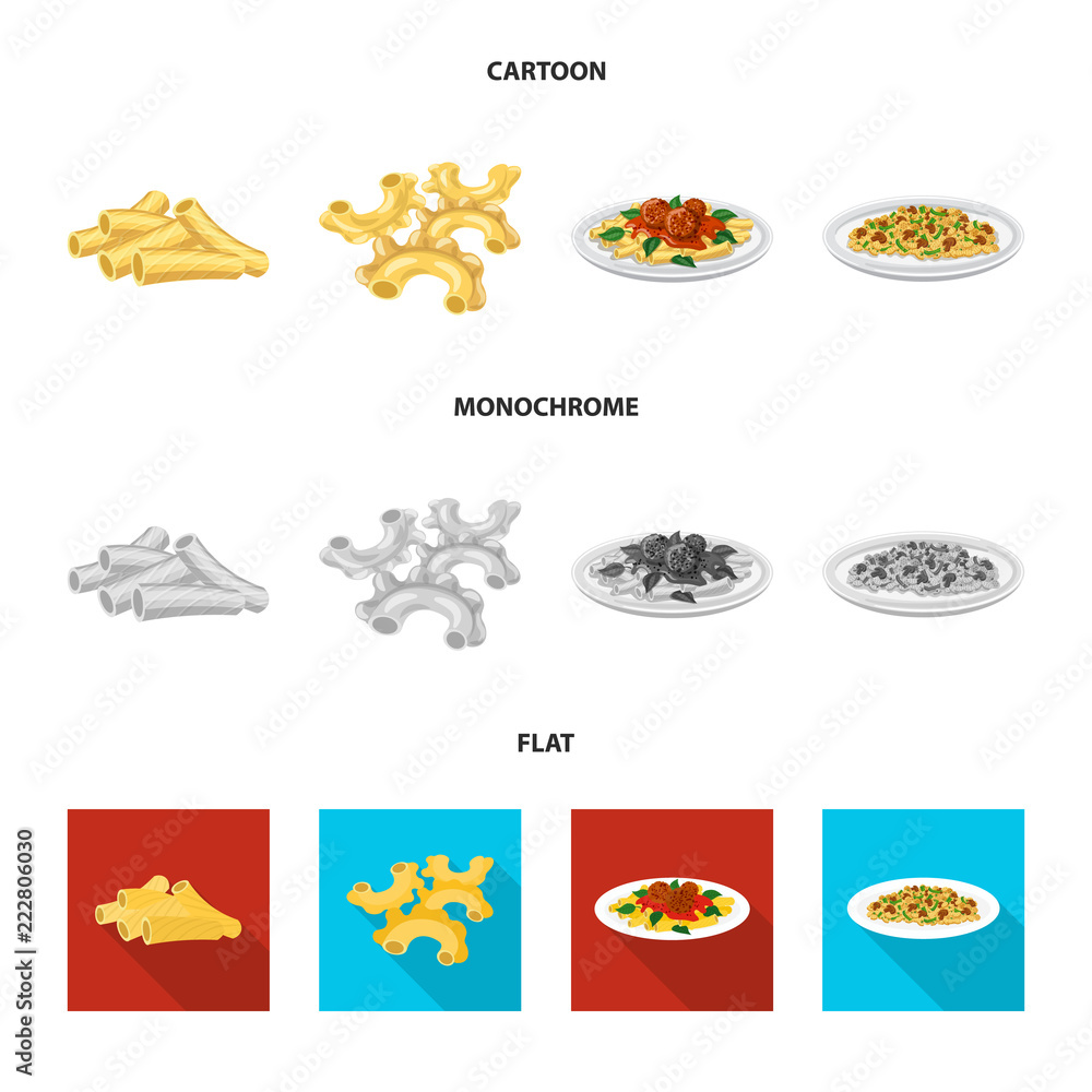Isolated object of pasta and carbohydrate symbol. Set of pasta and macaroni stock symbol for web. Isolated object of pasta and carbohydrate symbol. Set of pasta and macaroni stock symbol for web.