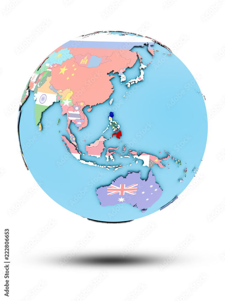 Obraz premium Philippines on political globe with flags