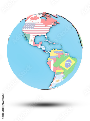 Costa Rica on political globe with flags