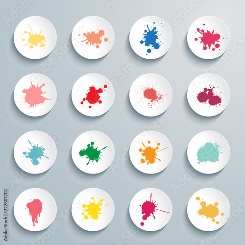 Colorful paint splashes icon set