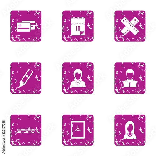 Cash economize icons set. Grunge set of 9 cash economize vector icons for web isolated on white background