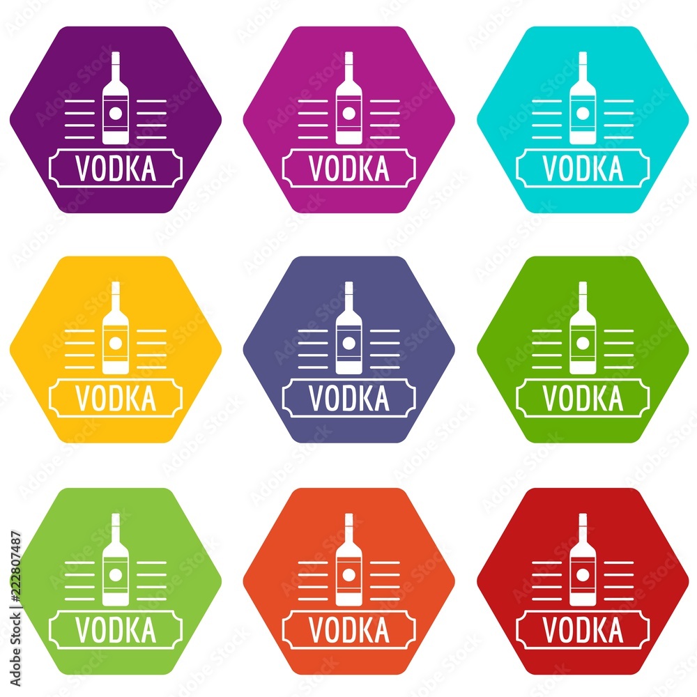 Vodka icons 9 set coloful isolated on white for web