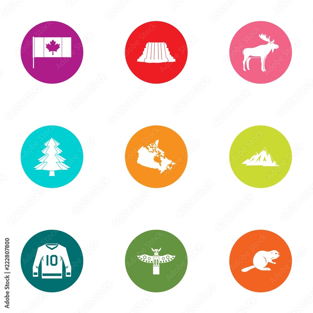 Canadian forest icons set. Flat set of 9 canadian forest vector icons for web isolated on white background Canadian forest icons set. Flat set of 9 canadian forest vector icons for web isolated on white background
