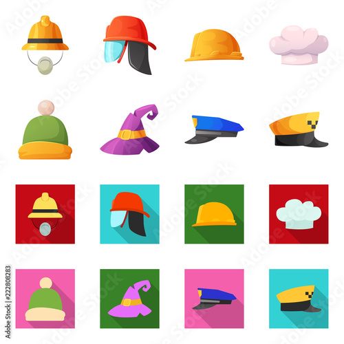 Vector illustration of headgear and cap symbol. Collection of headgear and accessory stock vector illustration.