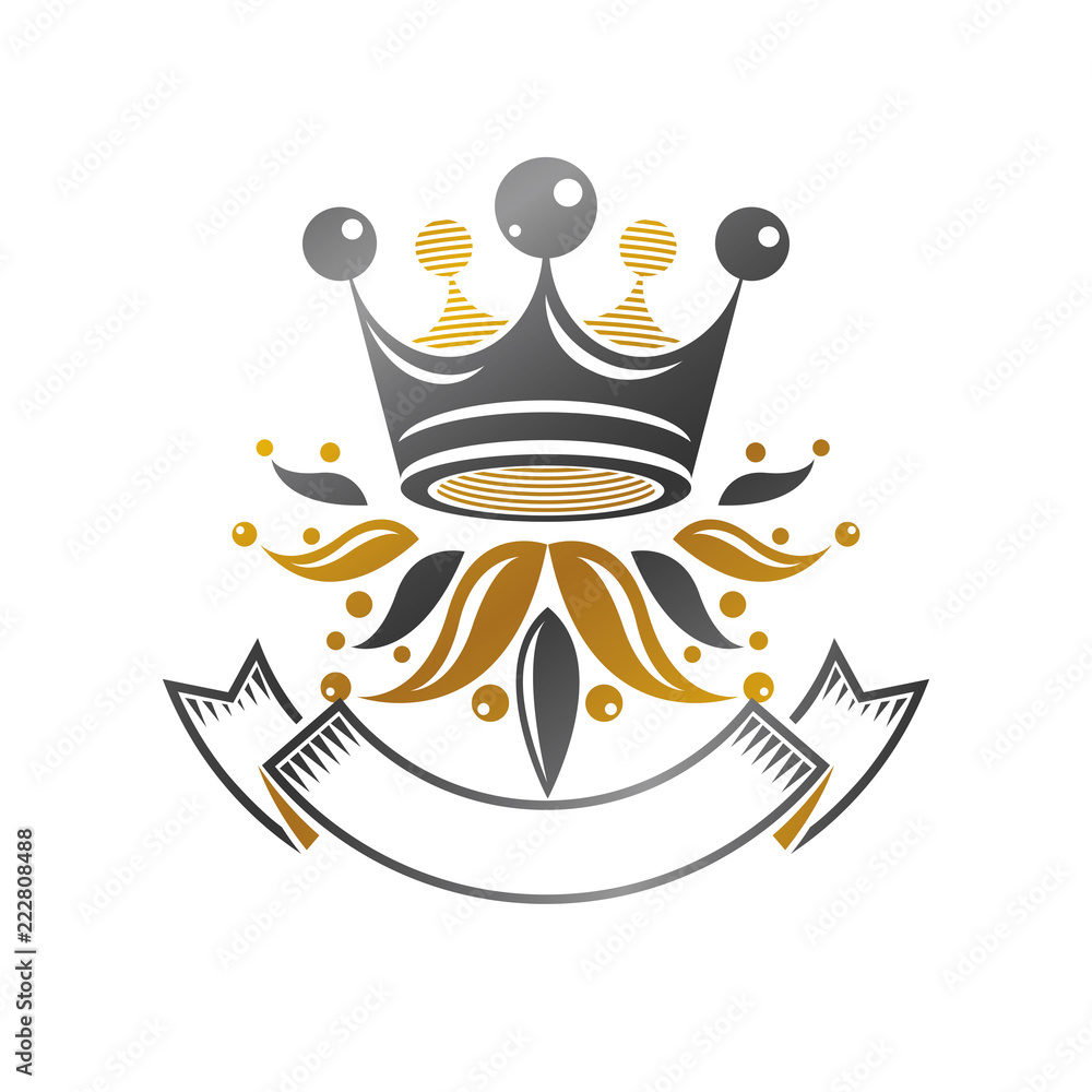 Fototapeta premium Royal Crown emblem. Heraldic vector design element. Retro style label, heraldry logo. Ancient logotype isolated on white background.