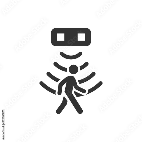 Motion sensor icon in flat style. Sensor waves with man vector illustration on white isolated background. People security connection business concept.