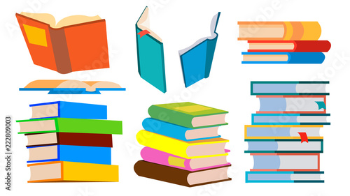 Stack Of Books Vector. Pile. Different Angles, Height. Learning, Reading Concept. Isolated Cartoon Illustration