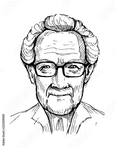 Portrait of an old man, pensioner. Grandpa. Hand drawn vector illustrtion