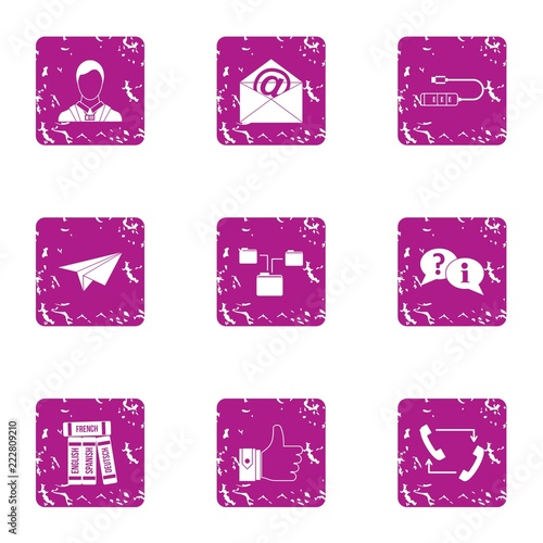 Msg icons set. Grunge set of 9 msg vector icons for web isolated on white background