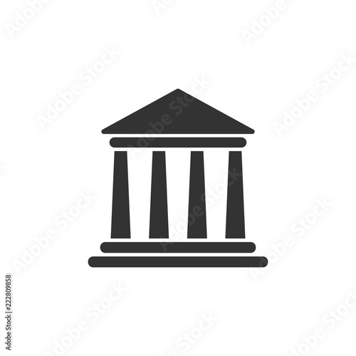 Bank building icon in flat style. Government architecture vector illustration on white isolated background. Museum exterior business concept.