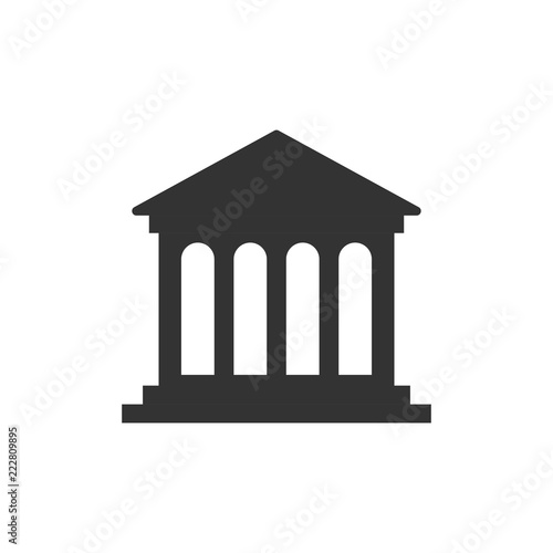 Bank building icon in flat style. Government architecture vector illustration on white isolated background. Museum exterior business concept.
