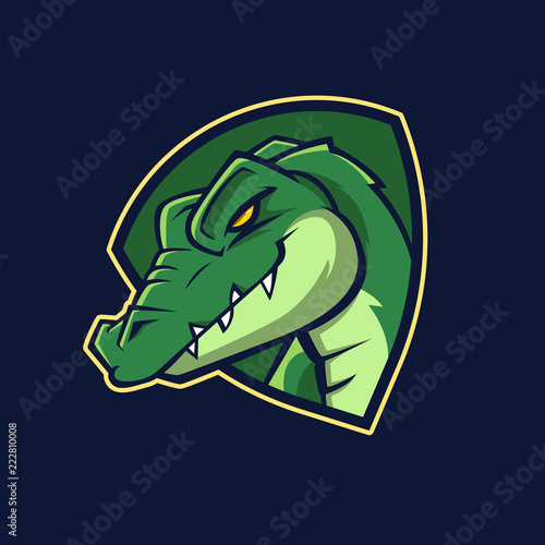 Modern professional logo for sport team. Alligator mascot. Crocodile, vector symbol on a dark background.