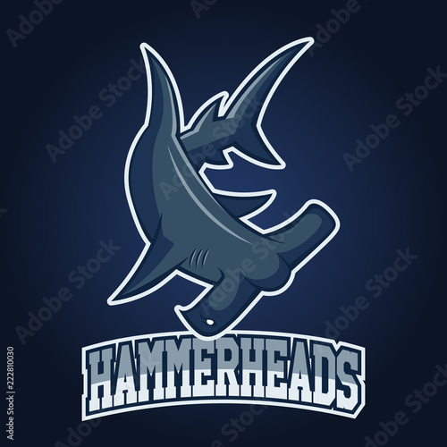 Modern professional logo for sport team. Shark mascot. Hammerheads, vector symbol on a dark background.
