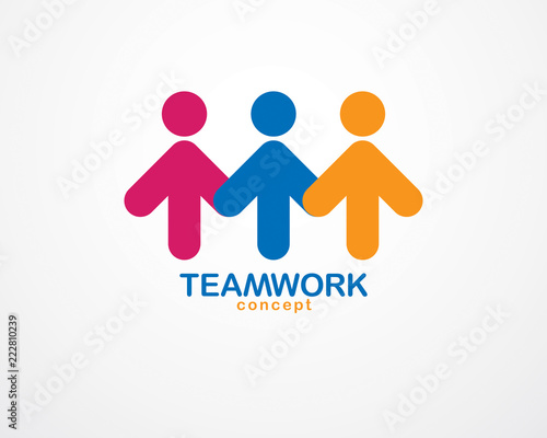 Teamwork businessman unity and cooperation concept created with simple geometric elements as a people crew. Vector icon or logo. Friendship dream team, united crew colorful design.