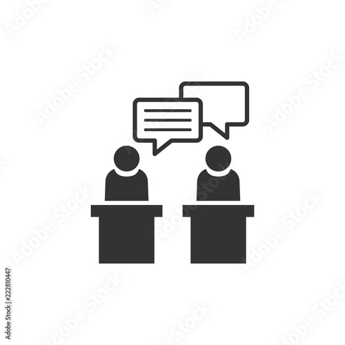Politic debate icon in flat style. Presidential debates vector illustration on white isolated background. Businessman discussion business concept.