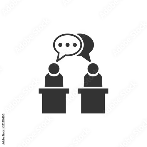 Politic debate icon in flat style. Presidential debates vector illustration on white isolated background. Businessman discussion business concept.