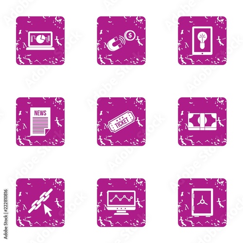 Newsroom icons set. Grunge set of 9 newsroom vector icons for web isolated on white background