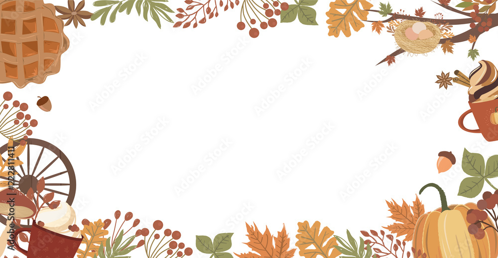 Fototapeta premium Autumn horizontal background. Editable vector illustration