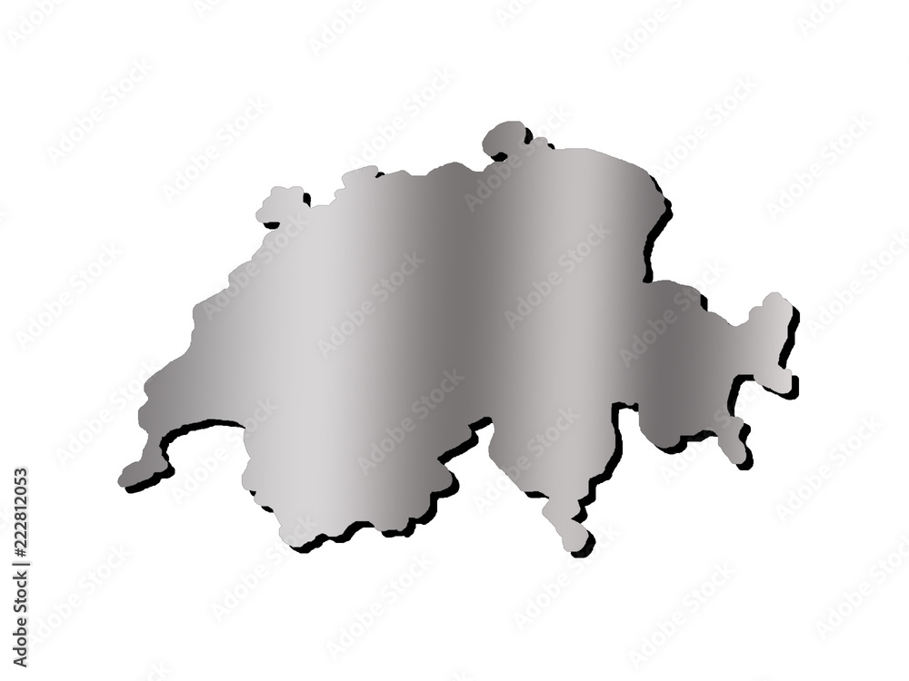 Switzerland illustration of a contour map with black shadow on white isolated background Switzerland illustration of a contour map with black shadow on white isolated background