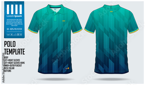 Blue and green gradient Polo t-shirt sport template design for soccer jersey, football kit or sportswear. Sport uniform in front view and back view. T-shirt mock up for sport club. Vector 