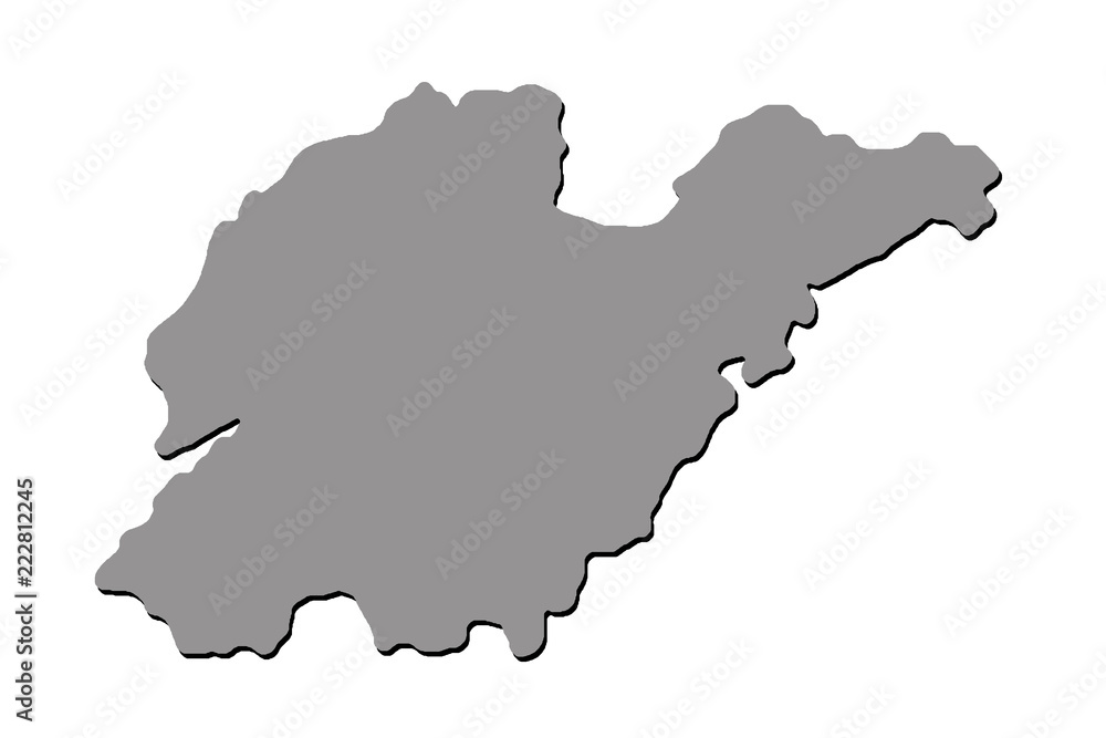 Shandong China illustration of a contour map with black shadow on white isolated background