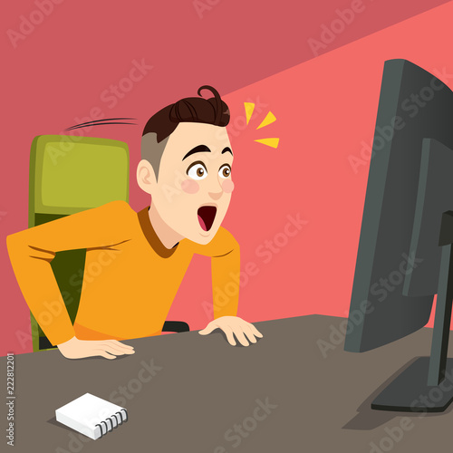 Surprised man reading on co...