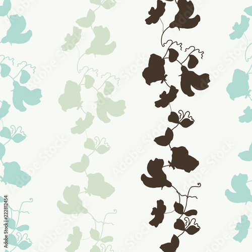 Garden flora sweet pea blossom and leaves seamless pattern vector.