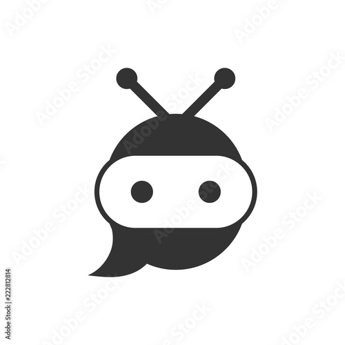 Cute robot chatbot icon in flat style. Bot operator vector illustration on white isolated background. Smart chatbot character business concept.