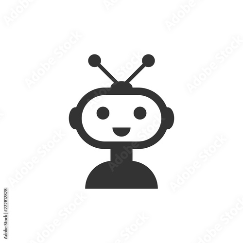 Cute robot chatbot icon in flat style. Bot operator vector illustration on white isolated background. Smart chatbot character business concept.