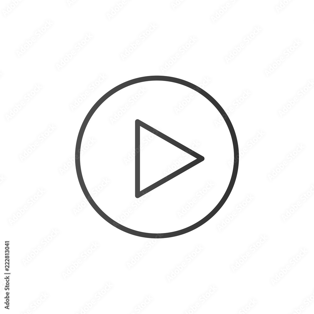 Play button, line icon. Vector outline media sign. Trendy flat outline ui sign design. Thin linear graphic pictogram for web site, mobile application. Play button, line icon. Vector outline media sign. Trendy flat outline ui sign design. Thin linear graphic pictogram for web site, mobile application.