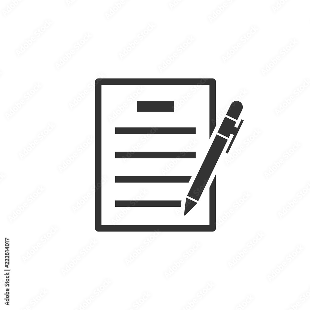 Contract agreement icon in flat style. Document sheet with pen vector illustration on white isolated background. Contract arrangement business concept.