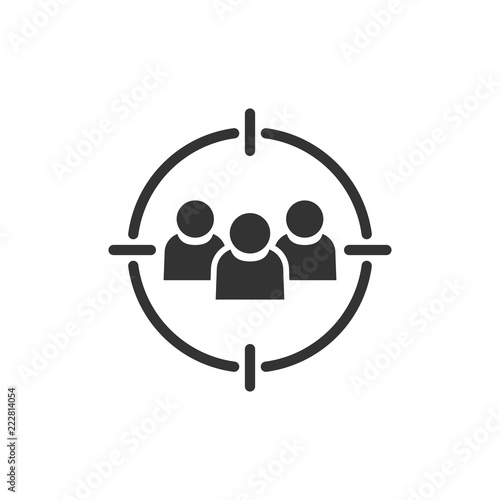 Target audience icon in flat style. Focus on people vector illustration on white isolated background. Human resources business concept.